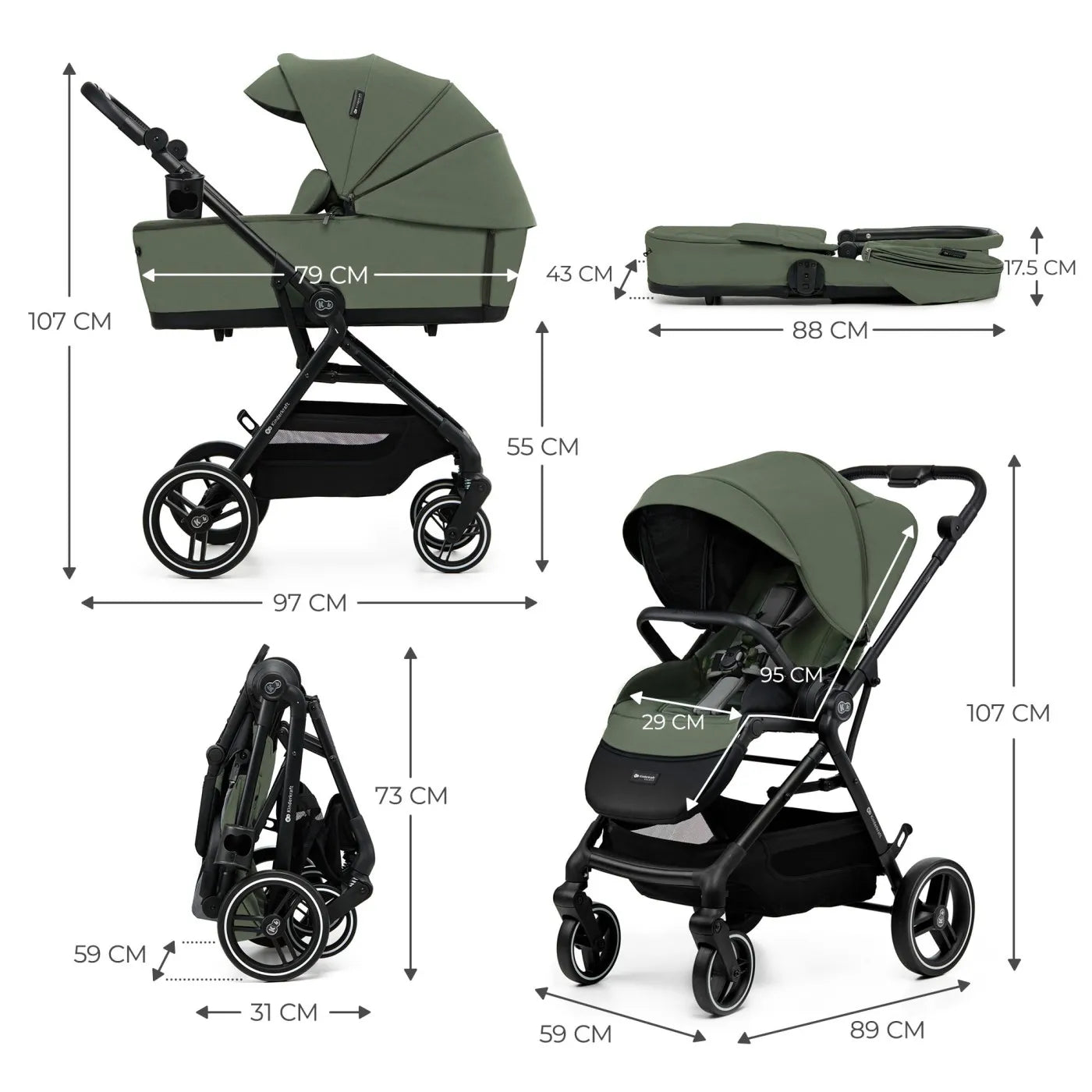 CARUCIOR KINDERKRAFT YOXI 3IN1 (MINK PRO) MISTIC GREEN, KINDERKRAFT