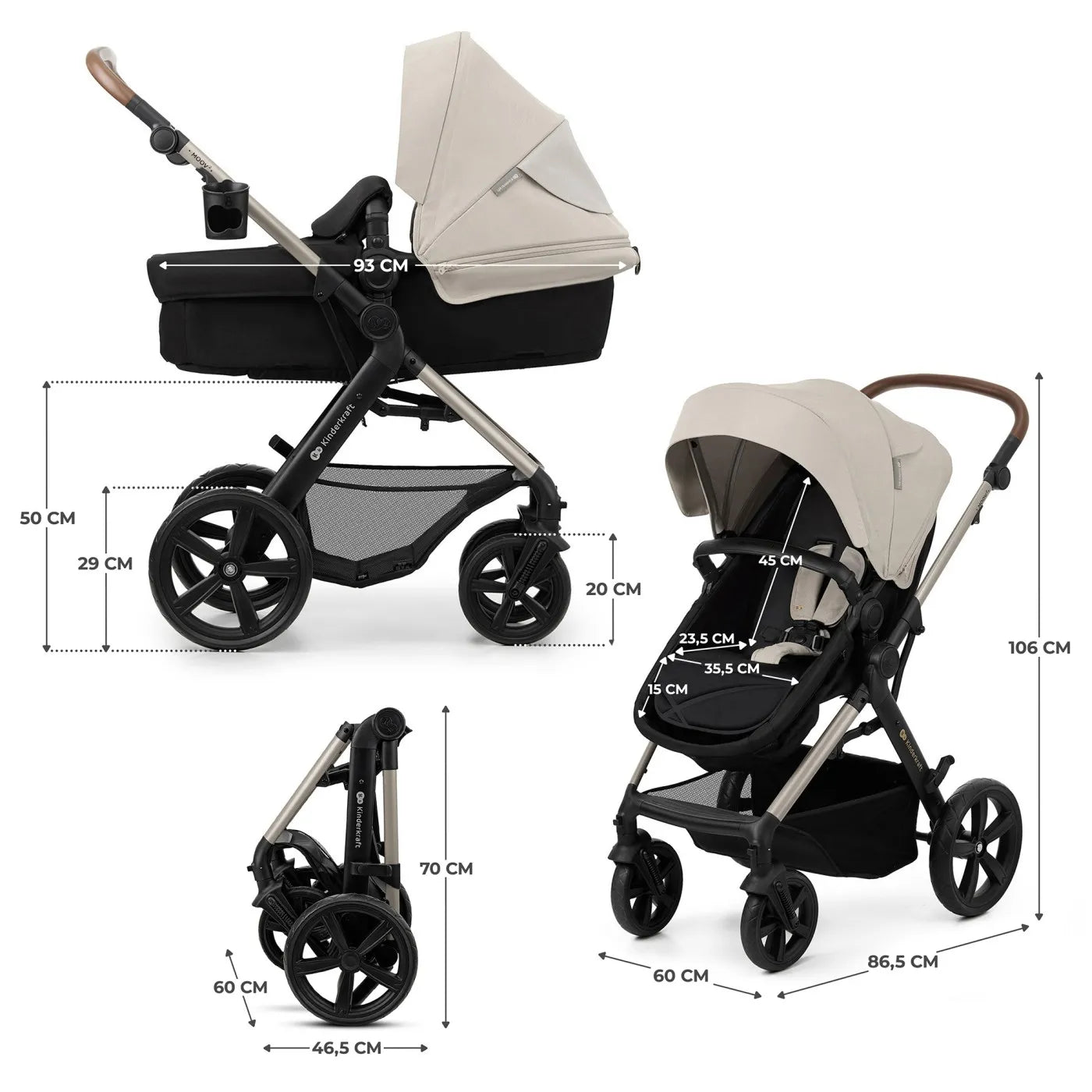 CARUCIOR 3 IN 1 KINDERKRAFT MOOV 2, MOONLIGHT GREY, KINDERKRAFT