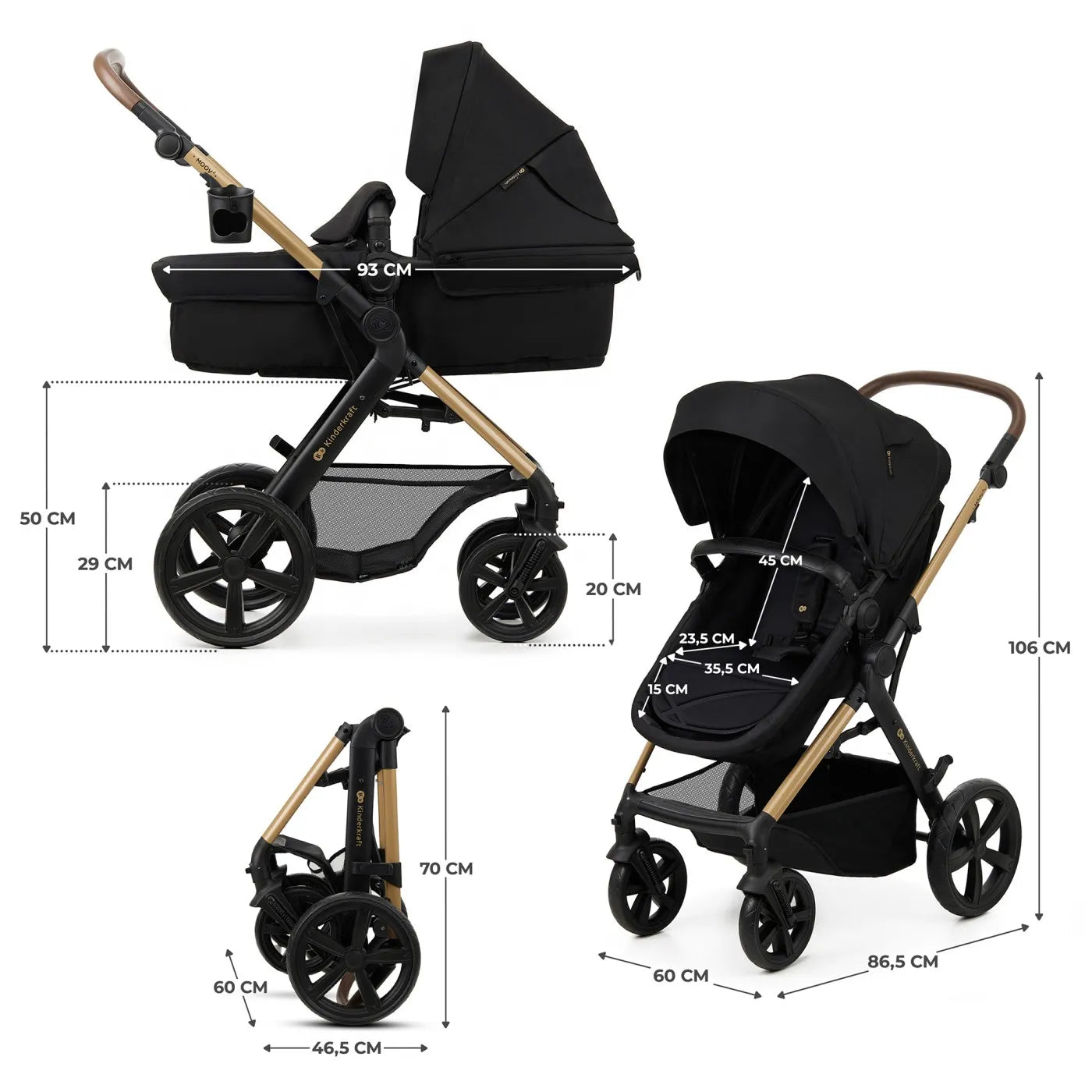 CARUCIOR 3 IN 1 KINDERKRAFT MOOV 2, NEGRU PUR, KINDERKRAFT