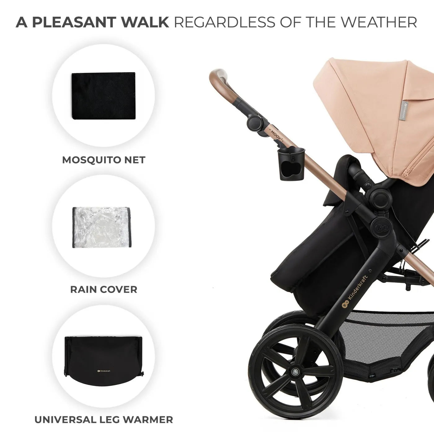 CARUCIOR MULTIFUNCTIONAL KINDERKRAFT MOOV 2 EVA 4IN1 SAND BEIGE, KINDERKRAFT