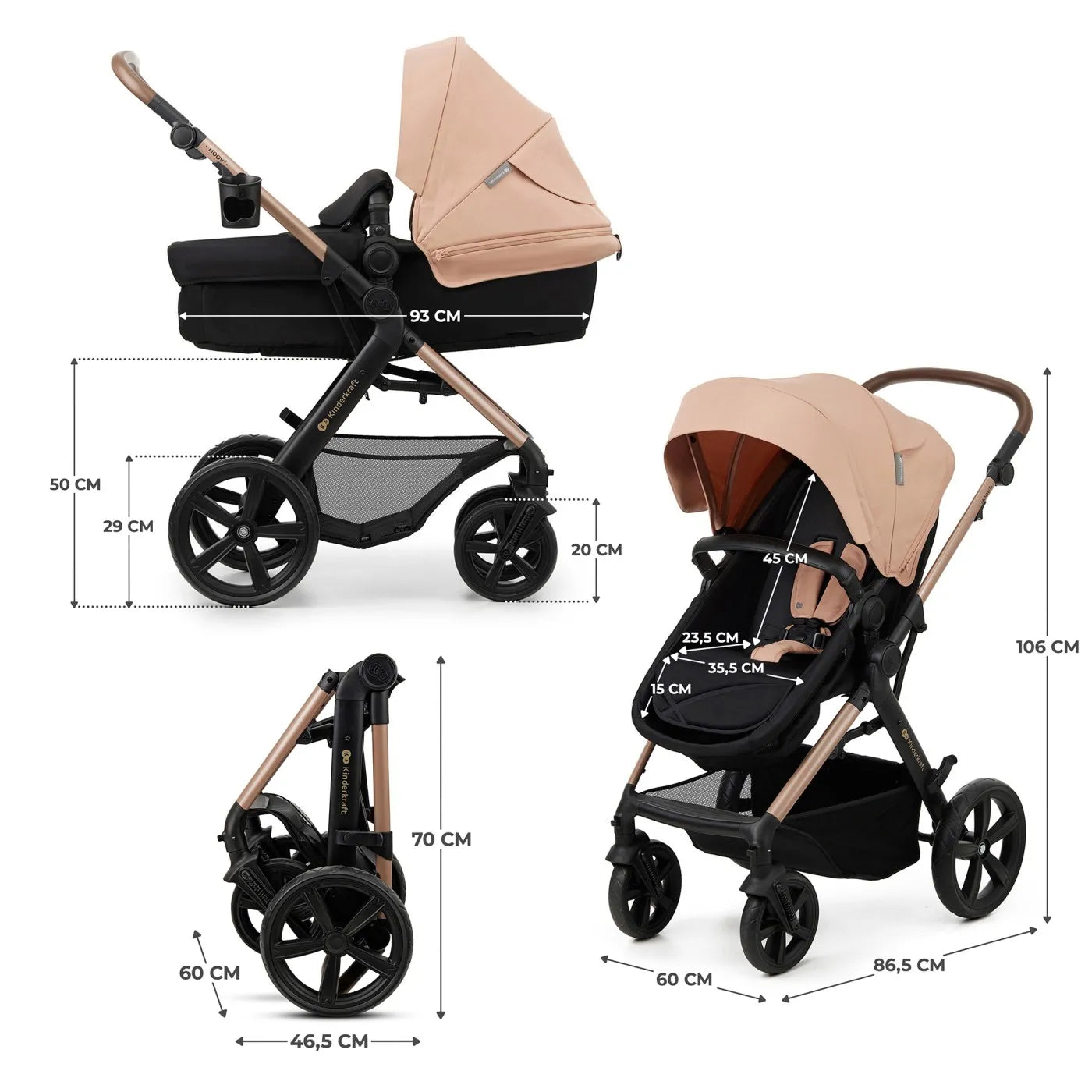 CARUCIOR MULTIFUNCTIONAL KINDERKRAFT MOOV 2 EVA 4IN1 SAND BEIGE, KINDERKRAFT