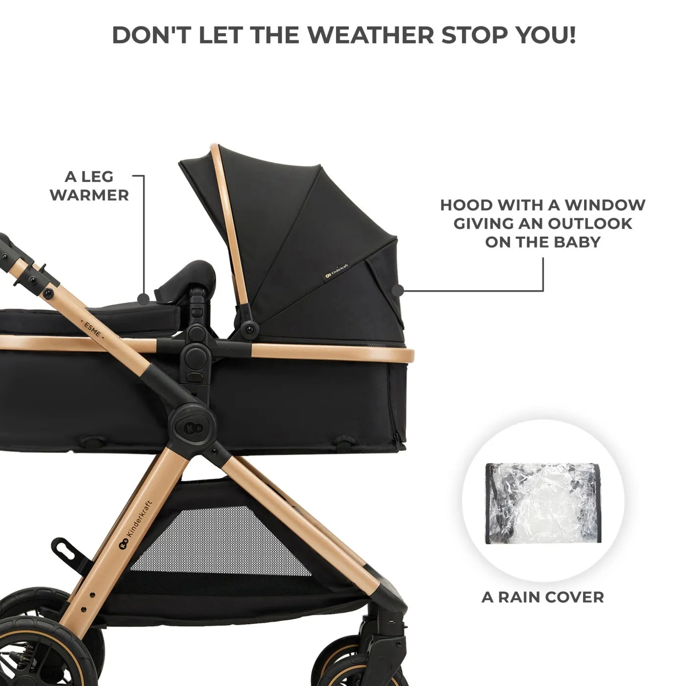 CARUCIOR KINDERKRAFT ESME, 3 IN 1, PURE BLACK, KINDERKRAFT