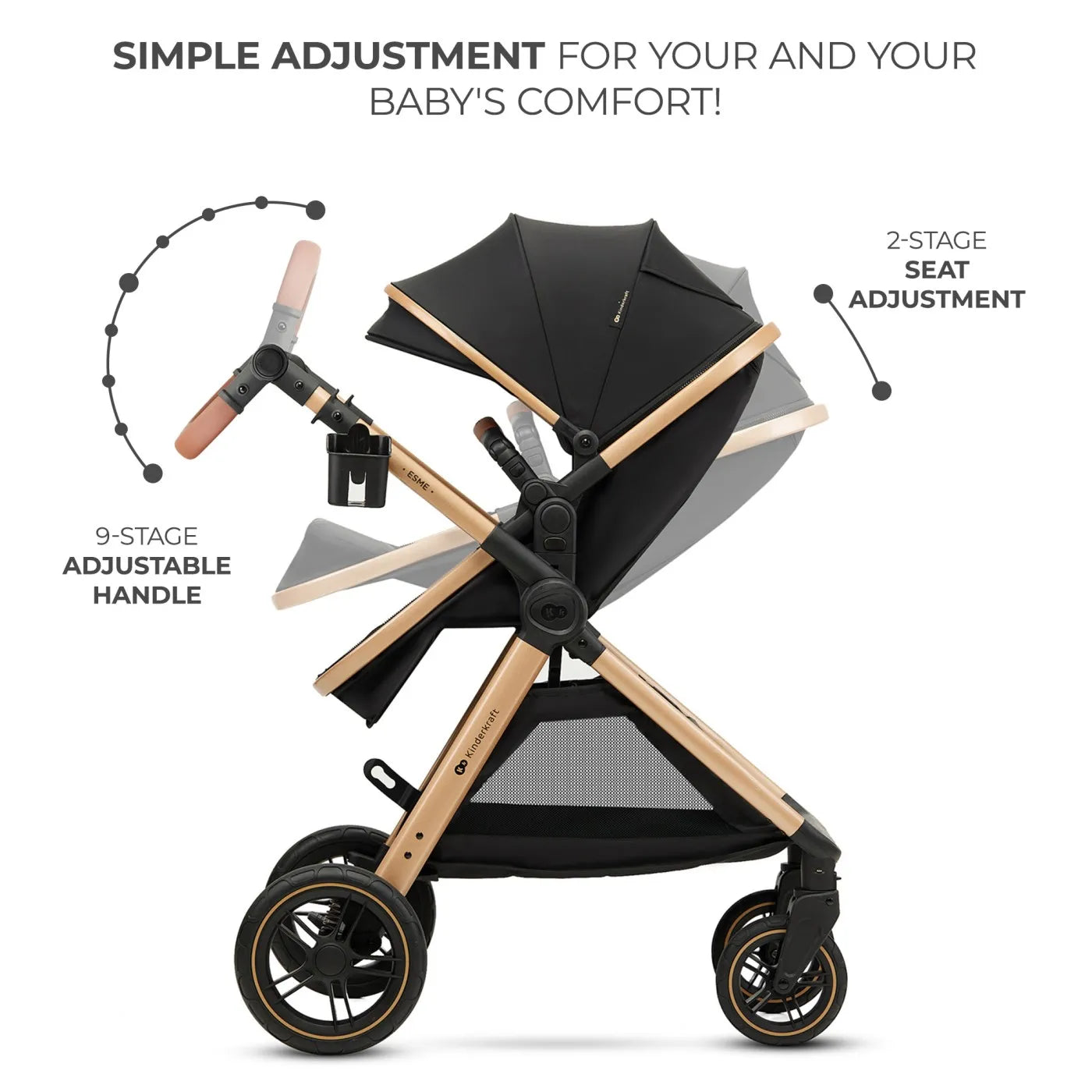 CARUCIOR KINDERKRAFT ESME, 3 IN 1, PURE BLACK, KINDERKRAFT