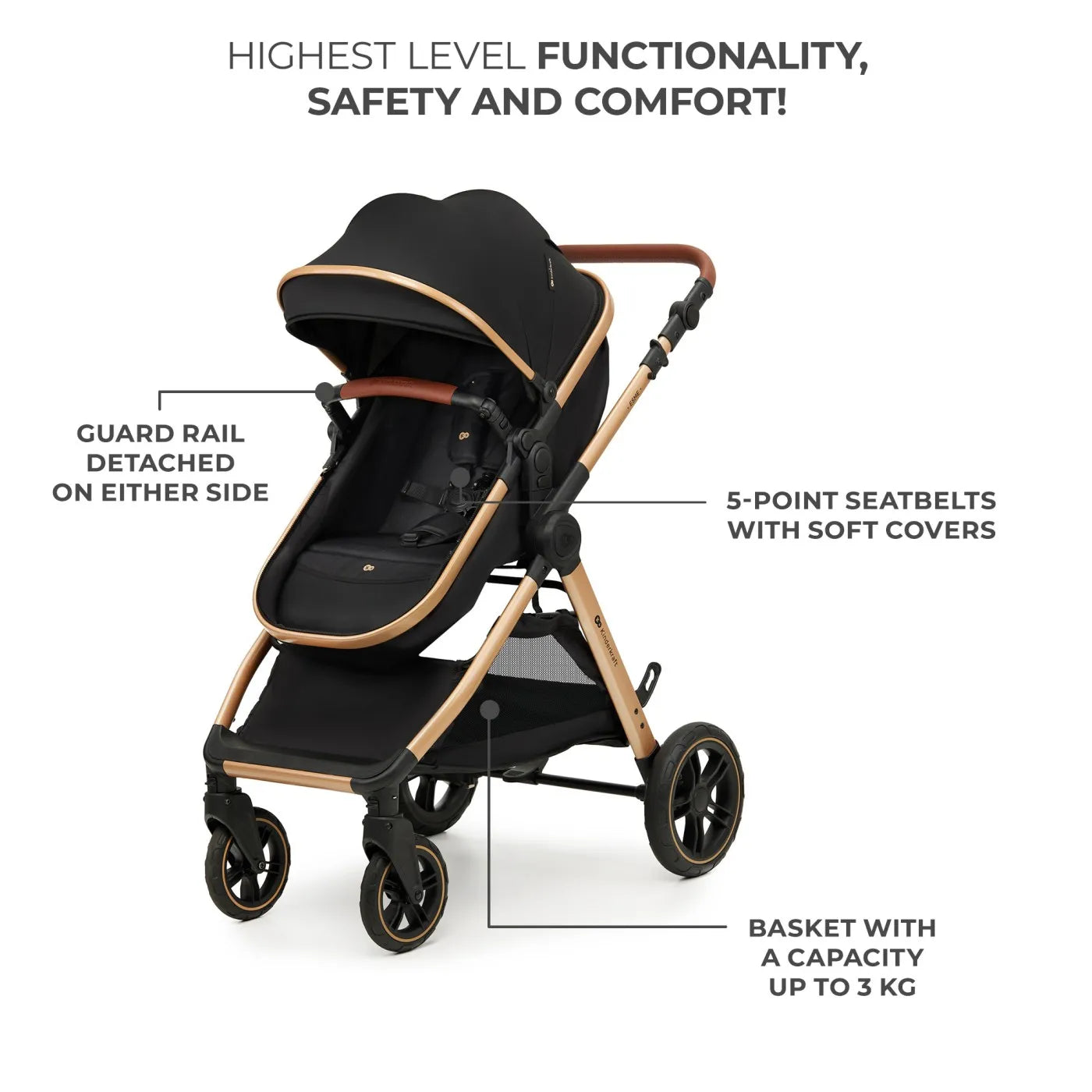 CARUCIOR KINDERKRAFT ESME, 3 IN 1, PURE BLACK, KINDERKRAFT