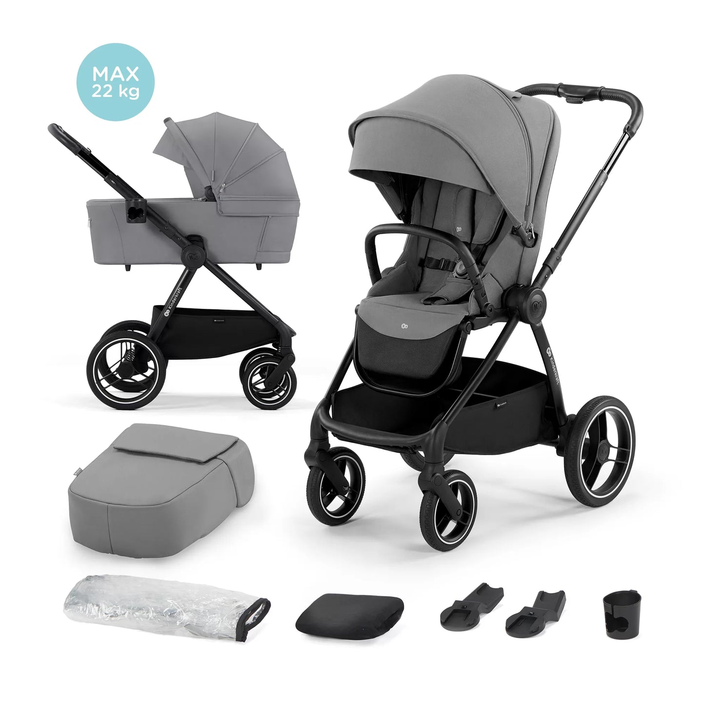 CARUCIOR KINDERKRAFT NEA, 2 IN 1, PLATINUM GREY, KINDERKRAFT