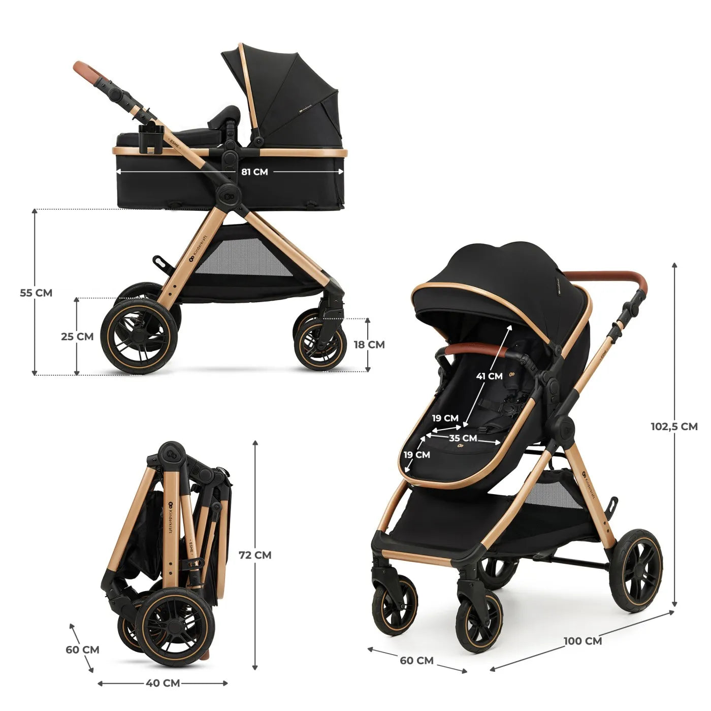 CARUCIOR KINDERKRAFT ESME, 3 IN 1, PURE BLACK, KINDERKRAFT