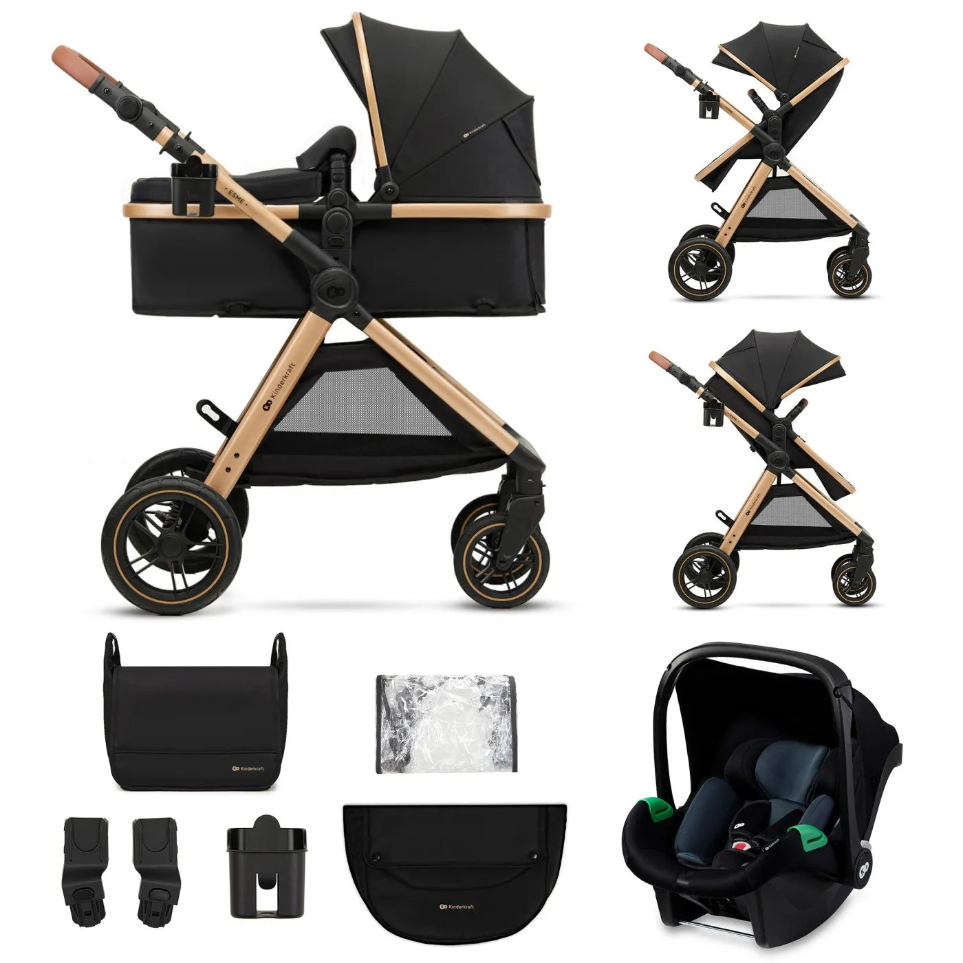 CARUCIOR KINDERKRAFT ESME, 3 IN 1, PURE BLACK, KINDERKRAFT