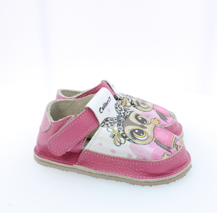 Pantofi / Sandale personalizate din piele naturala cu print digital - Bufnita
