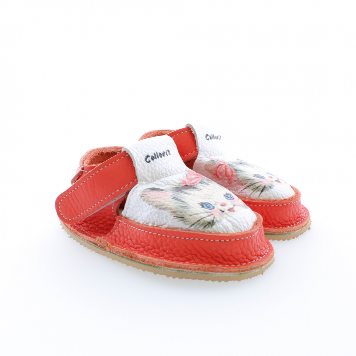 Pantofi / Sandale personalizate din piele naturala cu print digital - Pisicuta cu fundite