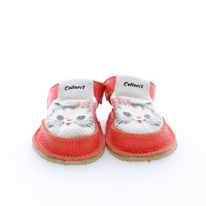 Pantofi / Sandale personalizate din piele naturala cu print digital - Pisicuta cu fundite