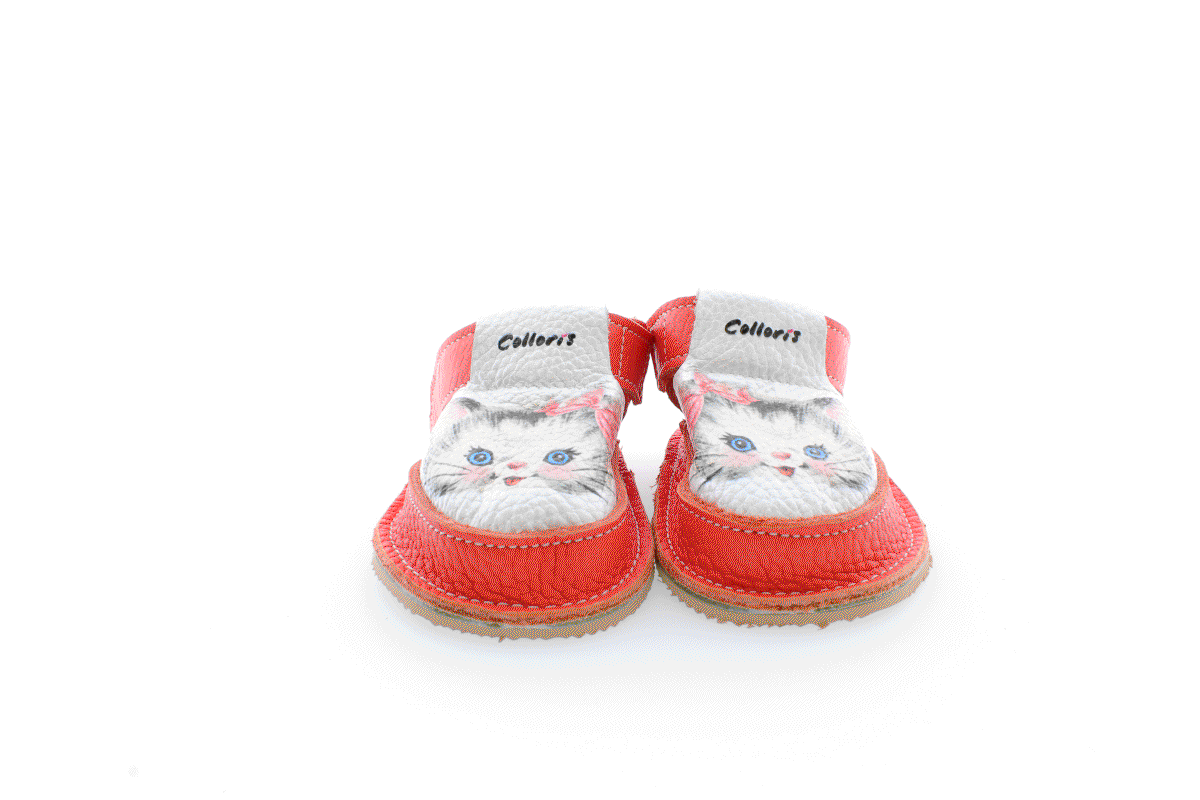 Pantofi / Sandale personalizate din piele naturala cu print digital - Pisicuta cu fundite