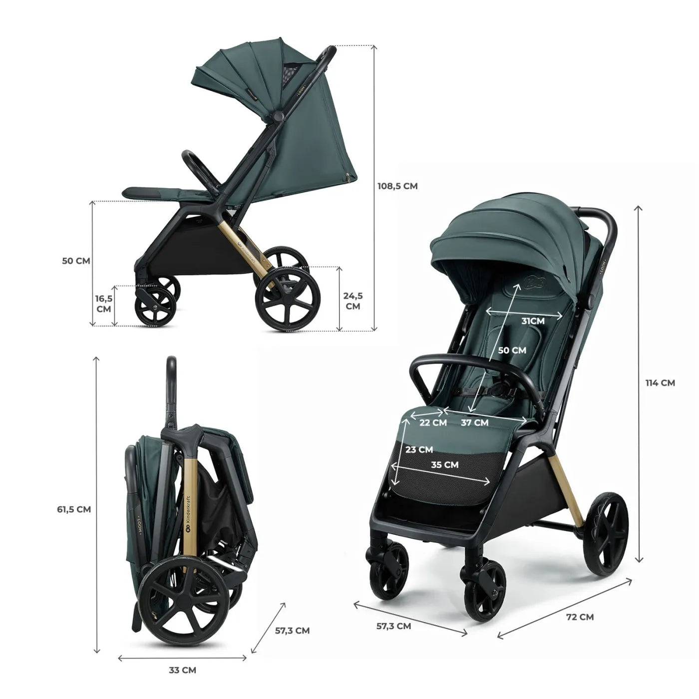 CARUCIOR SPORT KINDERKRAFT LOOM, 0-22 KG, JADE GREEN, KINDERKRAFT