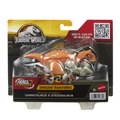 JURASSIC WORLD FIERCE CHANGERS DOUBLE DANGER DINOZAUR TRANSFORMABIL CARNOTAURUS SI STEGOSAURUS, JURASSIC WORLD