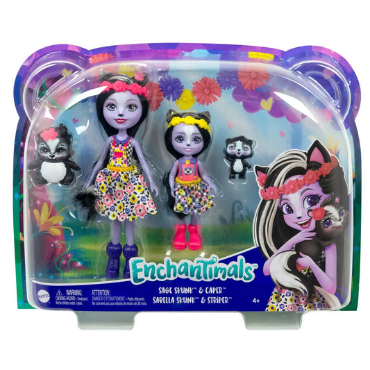 ENCHANTIMALS SET PAPUSI SURORI SI ANIMALUTELE LOR SAGE SKUNK SI CAPER SI SABELLA SKUNK SI STRIPER, ENCHANTIMALS - SET