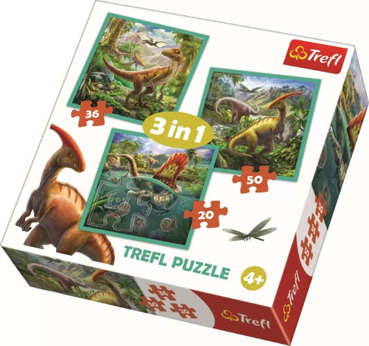 PUZZLE TREFL 3IN1 LUMEA EXTRAORDINARA A DINOZAURILOR, TREFL 3IN1