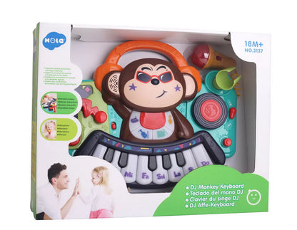 PIANINA BEBE MAIMUTICA DJ CU LUMINI SUNETE SI MICROFON, HOLA