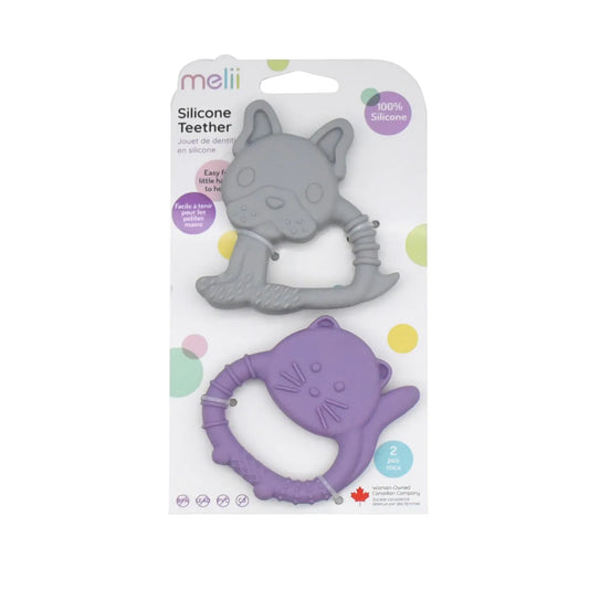 SET 2 JUCARII DENTITIE SILICON MELII MODEL BULLDOG + PISICA, MELII