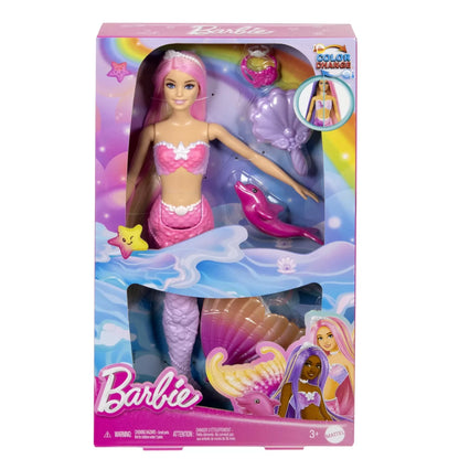 BARBIE COLOR CHANGE PAPUSA SIRENA CU PAR ROZ, BARBIE - DREAMTOPIA