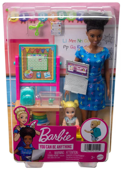 BARBIE CARIERE SET MOBILIER CU PAPUSA BRUNETA PROFESOARA , BARBIE - I CAN BE