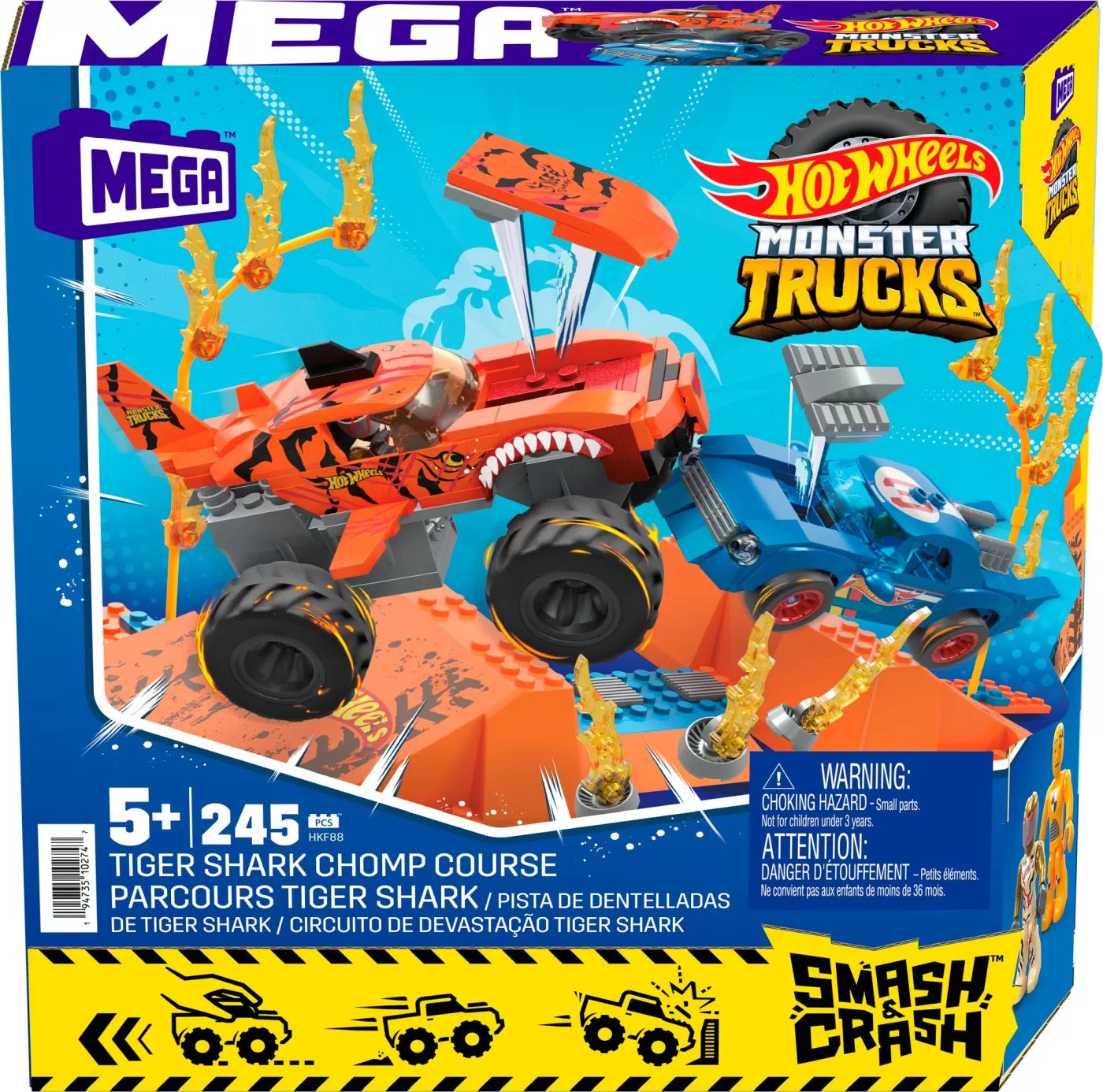 HOT WHEELS MONSTER TRUCK MEGA SET CONSTRUCTIE CURSA TIGER SHARK CHOMP, HOT WHEELS - MONSTER TRUCK