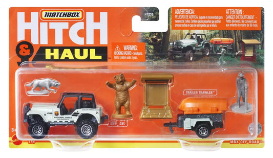 MATCHBOX HITCH&HAUL SET 2 VEHICULE MBX OFF ROAD 1988 JEEP 4X4 TRAILER TRAWLER SCARA 1:64, MATCHBOX