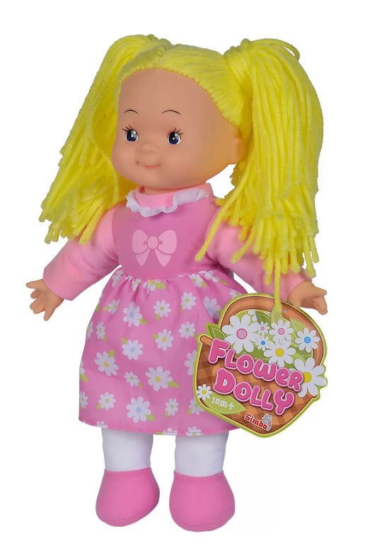 PAPUSA FLOWER DOLLY DIN MATERIAL TEXTIL 38CM CU PARUL GALBEN, SIMBA DIVERSE