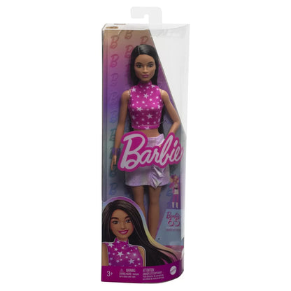 PAPUSA BARBIE FASHIONISTA BRUNETA CU TOP CU STELUTE, BARBIE - FASHIONISTAS