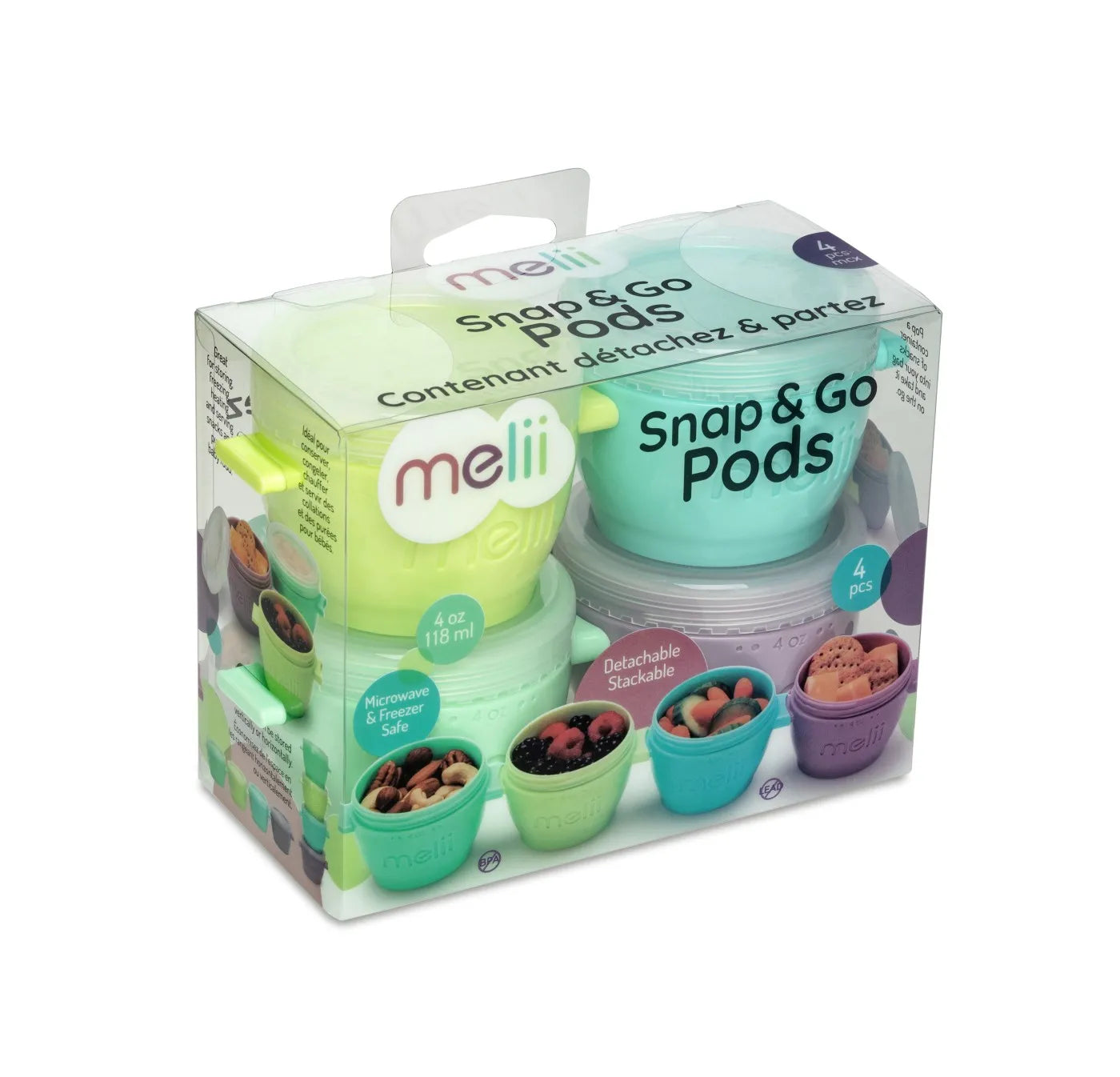 SET 4 RECIPIENTE PLASTIC SNAP&GO, MELII, 118 ML, MELII