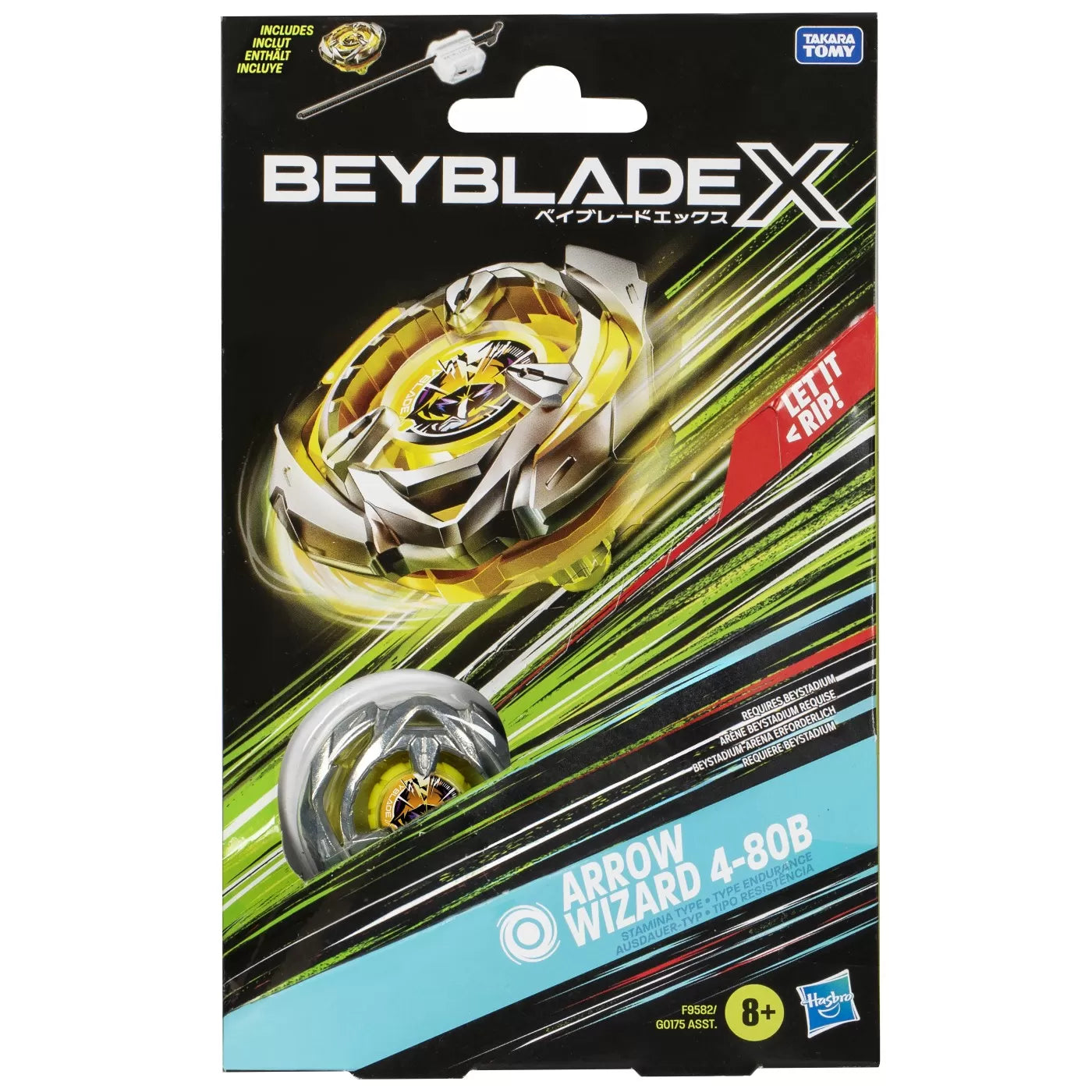 BEYBLADE X LET IT RIP SET LANSATOR SI ROATA ARROW WIZARD 4-80B, BEY BLADE
