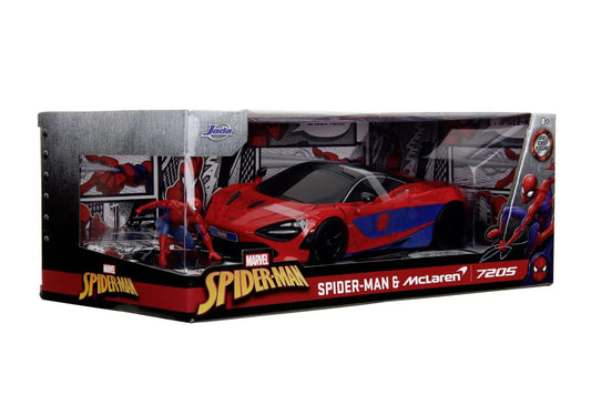 JADA MARVEL SET FIGURINA SPIDER MAN SI MASINUTA METALICA MCLAREN 720S SCARA 1 LA 24, JADATOYS