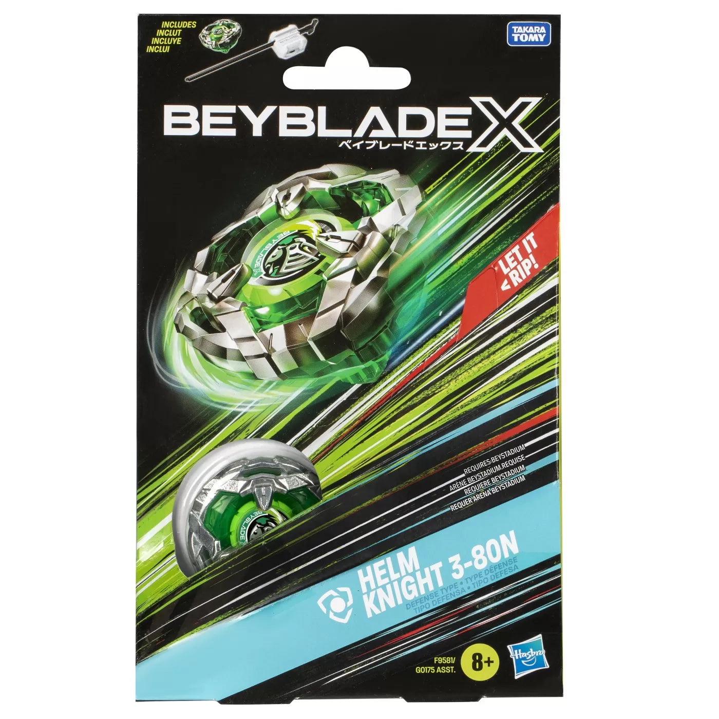 BEYBLADE X LET IT RIP SET LANSATOR SI ROATA HELM KNIGHT 3-80N, BEY BLADE