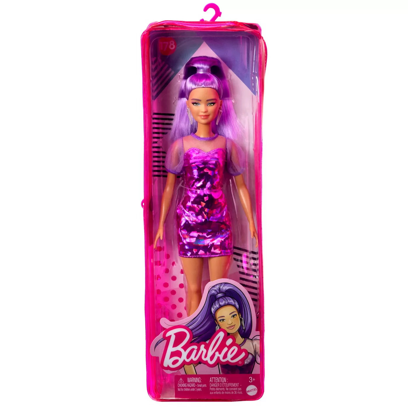 PAPUSA BARBIE FASHIONISTA CU PAR MOV CU ROCHIE CU UMERI BUFANTI, BARBIE - FASHIONISTAS