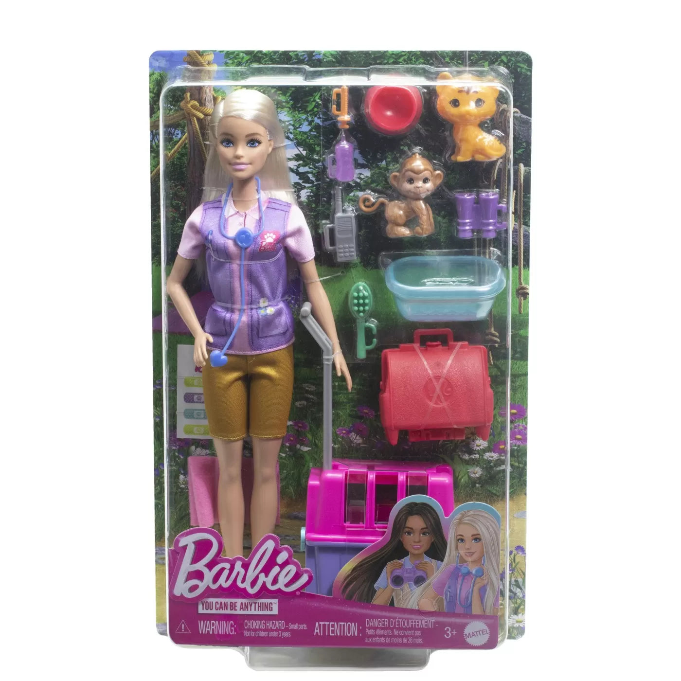 BARBIE YOU CAN BE SET PAPUSA CU DOUA ANIMALUTE DIN JUNGLA, BARBIE - I CAN BE