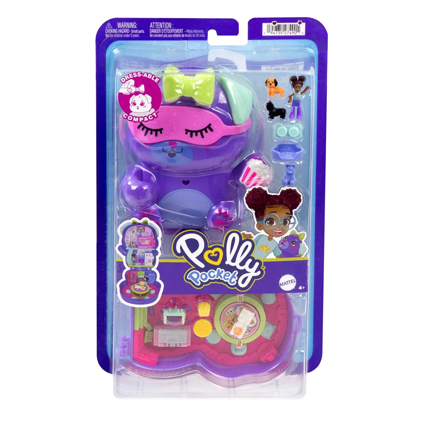POLLY POCKET SET GENTUTA ANIMALUT CATELUS IN PIJAMA CU ACCESORII, POLLY POCKET