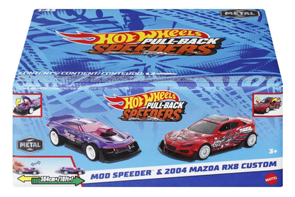 HOT WHEELS SET 2 MASINUTE METALICE PULL BACK MOD SPEEDER SI 2004 MAZDA RX8 CUSTOM 1:43, HOT WHEELS - VEHICULE