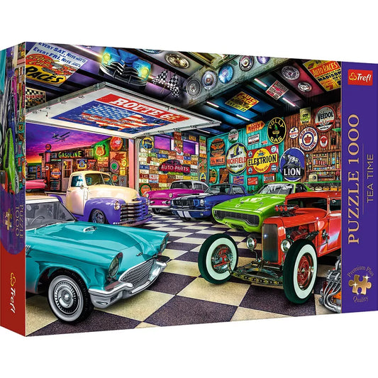 PUZZLE TREFL 1000 PREMIUM PLUS TEA TIME GARAJUL COLECTIONARULUI DE MASINI, TREFL 1000P