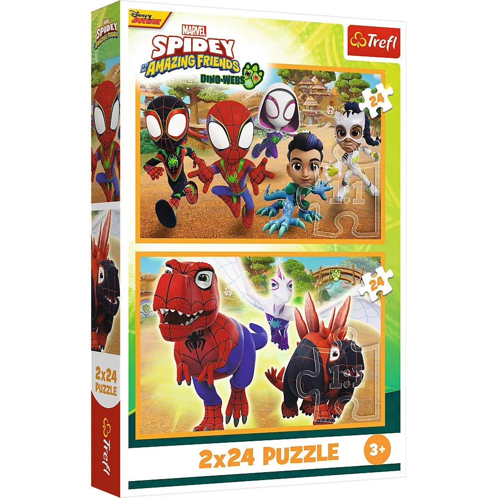 PUZZLE TREFL 2X24 SPIDEY AND HIS AMAZING FRIENDS DINO-WEBS SPIDEY SI DINOZAURII, TREFL 2X24