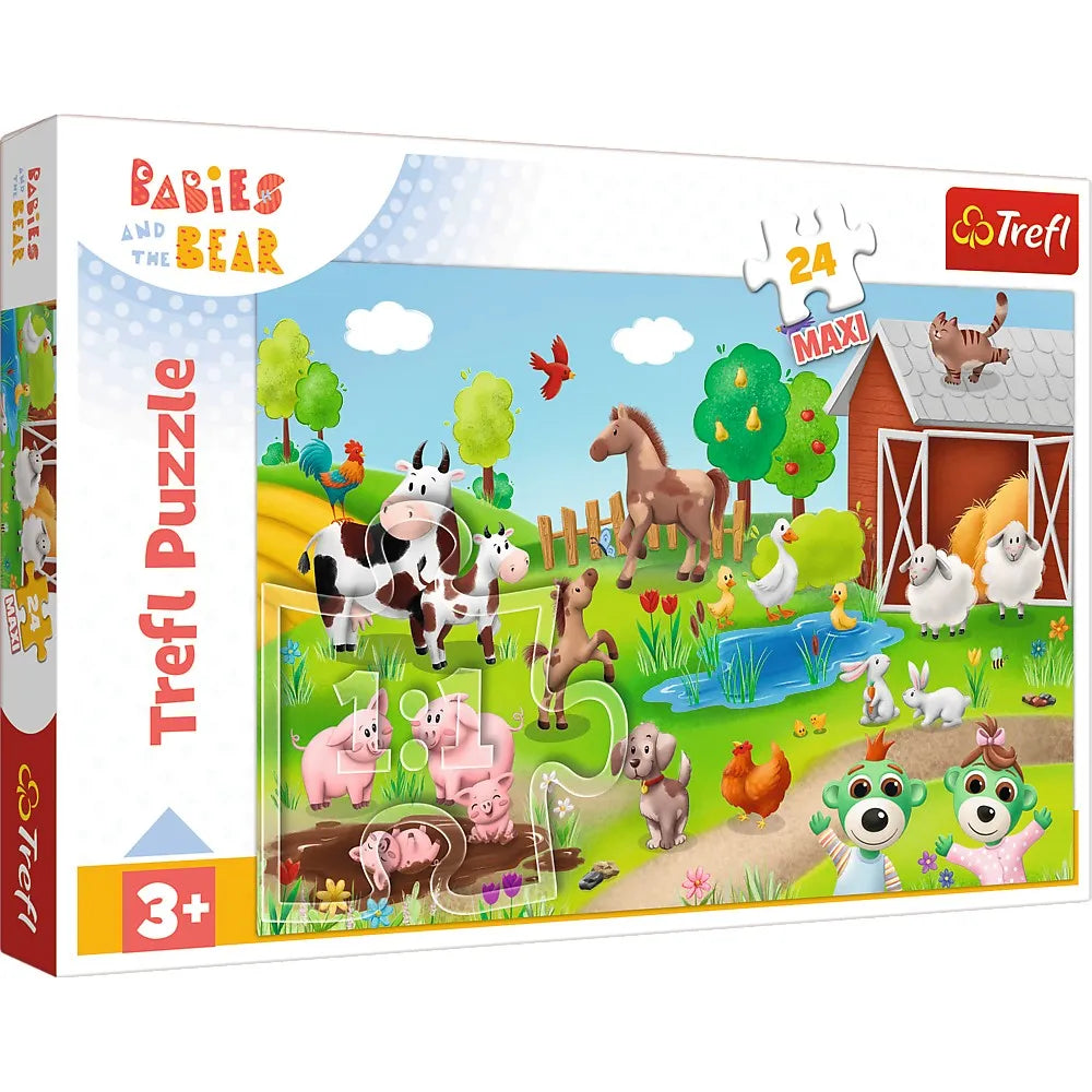 PUZZLE TREFL 24 MAXI BABIES AND THE BEAR ANIMALE LA FERMA, TREFL 24M