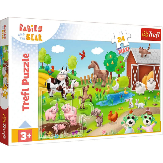 PUZZLE TREFL 24 MAXI BABIES AND THE BEAR ANIMALE LA FERMA, TREFL 24M
