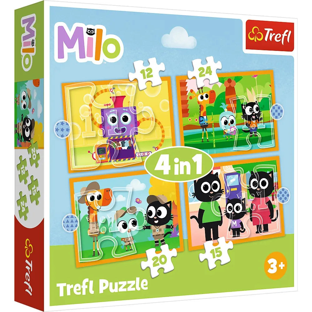 PUZZLE TREFL 4IN1 PLANETA MILO INTALNIRE CU MILO SI PRIETENII, TREFL 4IN1