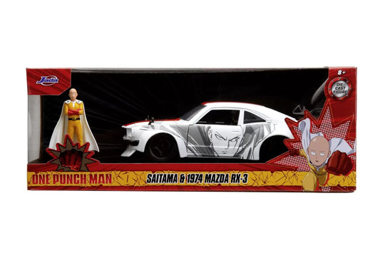 JADA ONE PUNCH MAN SET MASINUTA METALICA MAZDA RX 3 SI FIGURINA SAITAMA , JADATOYS