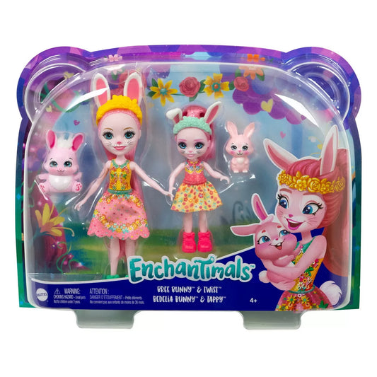 ENCHANTIMALS SET PAPUSI SURORI SI ANIMALUTELE LOR  BREE BUNNY SI TWIST SI BEDELIA BUNNY SI TAPPY, ENCHANTIMALS - SET