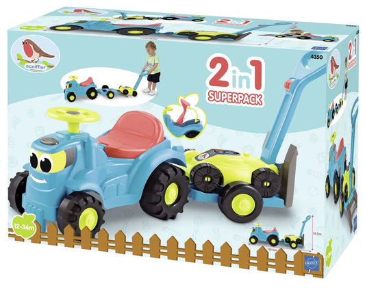 ECOIFFIER SET TRACTOR RIDE CU REMORCA SI COSITOARE, ECOIFFIER