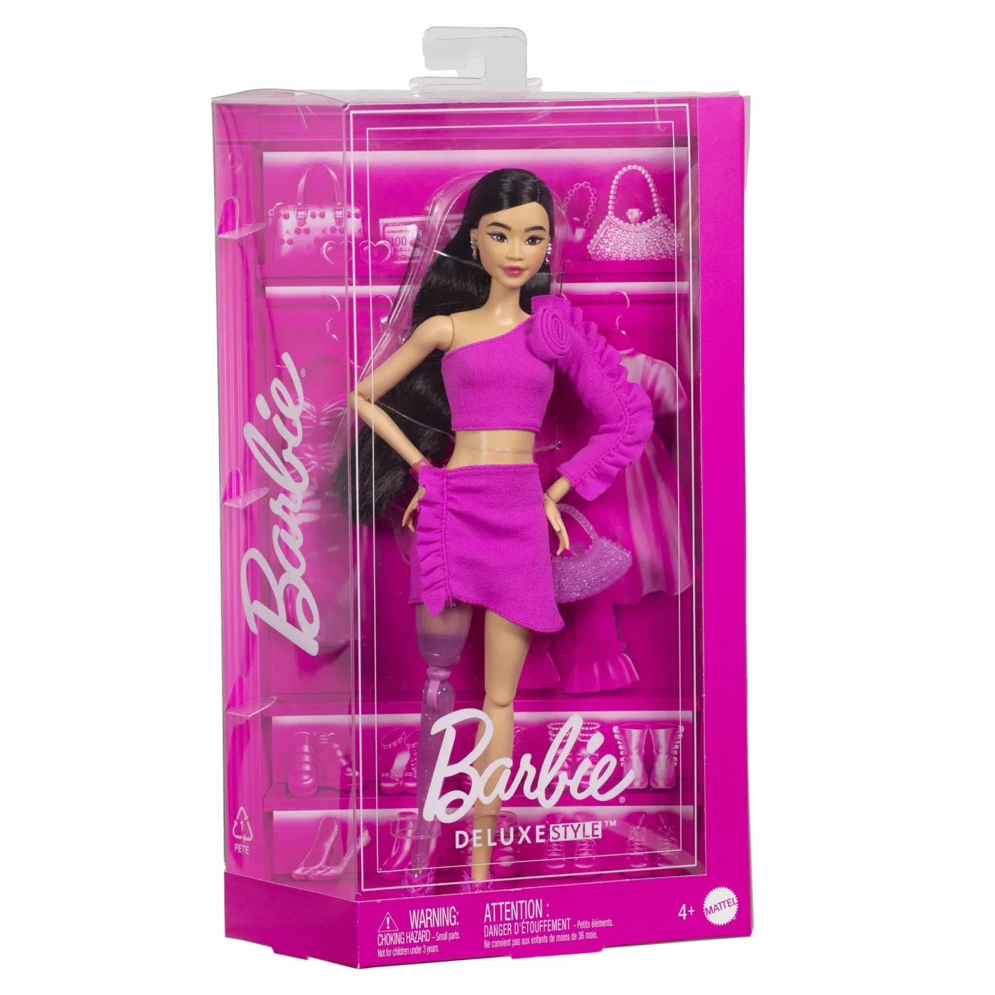 BARBIE DELUXE STYLE PAPUSA BARBIE BRUNETA CU PICIOR PROTETIC, BARBIE - FASHIONISTAS