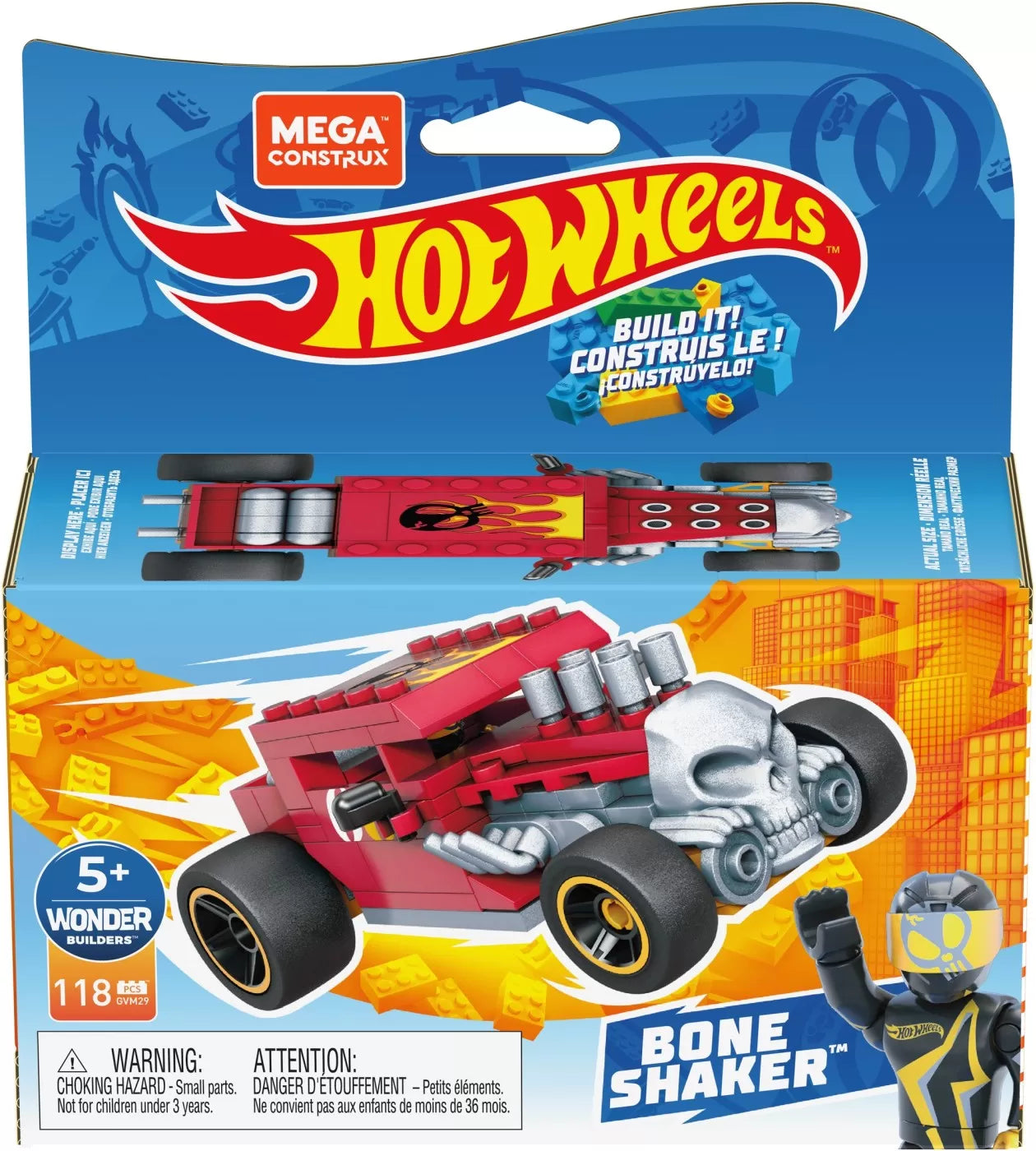 HOT WHEELS MEGA MASINUTA CONSTRUIBILA BONE SHAKER, HOT WHEELS - ACTION