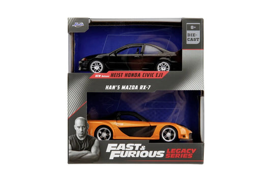 JADA FAST & FURIOUS LEGACY SERIES SET 2 MASINUTE METALICE HONDA CIVIC SI MAZDA RX-7 SCARA 1:32, JADATOYS - FAST AND FURIOUS