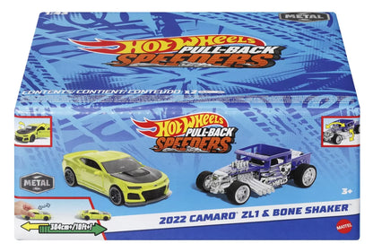 HOT WHEELS SET 2 MASINUTE METALICE PULL BACK 2022 CAMARO ZL1 SI BONE SHAKER 1:43, HOT WHEELS - VEHICULE