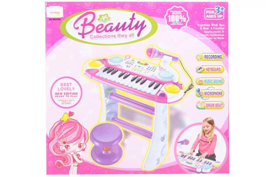 INSTRUMENT MUZICAL PIANINA ELECTRONICA MALPLAY CU SCAUN SI MICROFON 45 CM INALTIME ROZ, AS