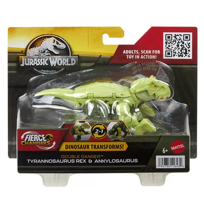JURASSIC WORLD FIERCE CHANGERS DOUBLE DANGER DINOZAUR TRANSFORMABIL TYRANNOSAURUS REX SI ANKYLOSAURUS VERDE, JURASSIC WORLD