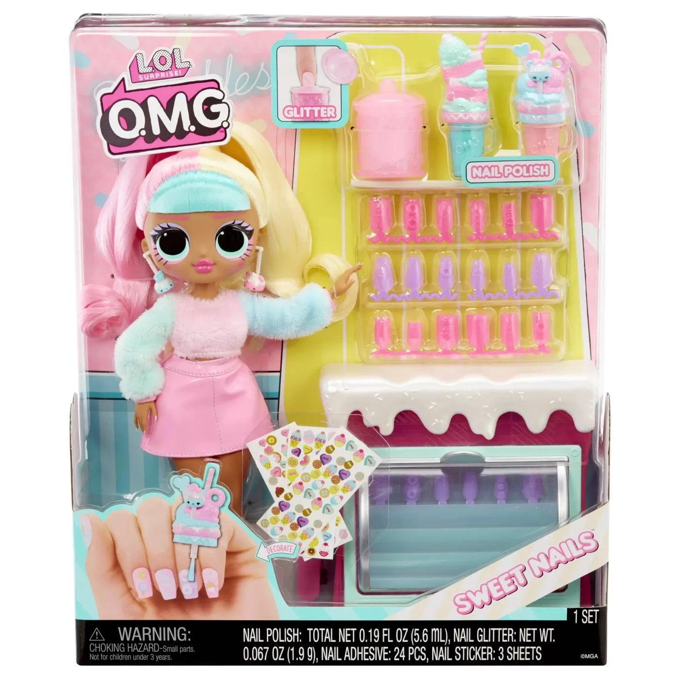 L.O.L. SURPRISE! OMG SWEET NAILS CANDYLICIOUS SPRINKLES SHOP SET PAPUSA CU ACCESORII, LOL SURPRISE